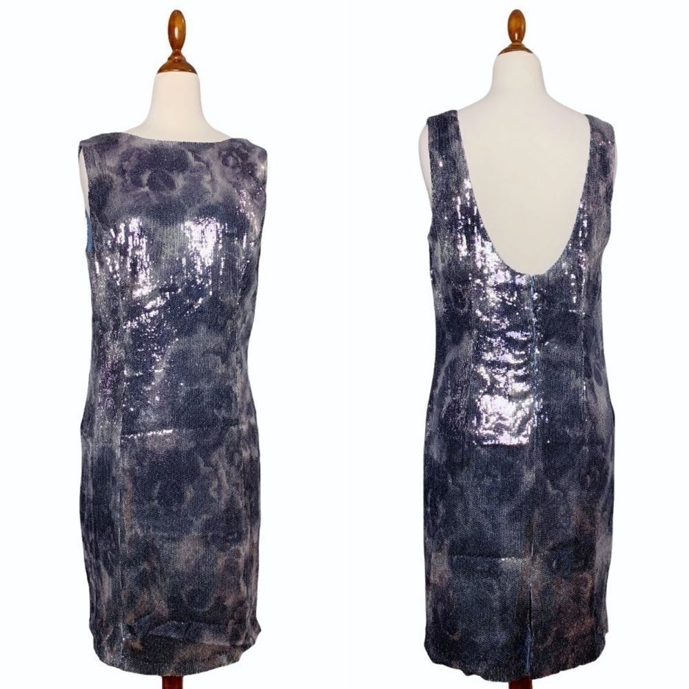 NWT Cachet New York Pewter Sequined Mini Dress 14